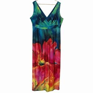 Women’s Maxi Dress 18W Floral Empire Waist Sleeveless Stretch Summer Beach